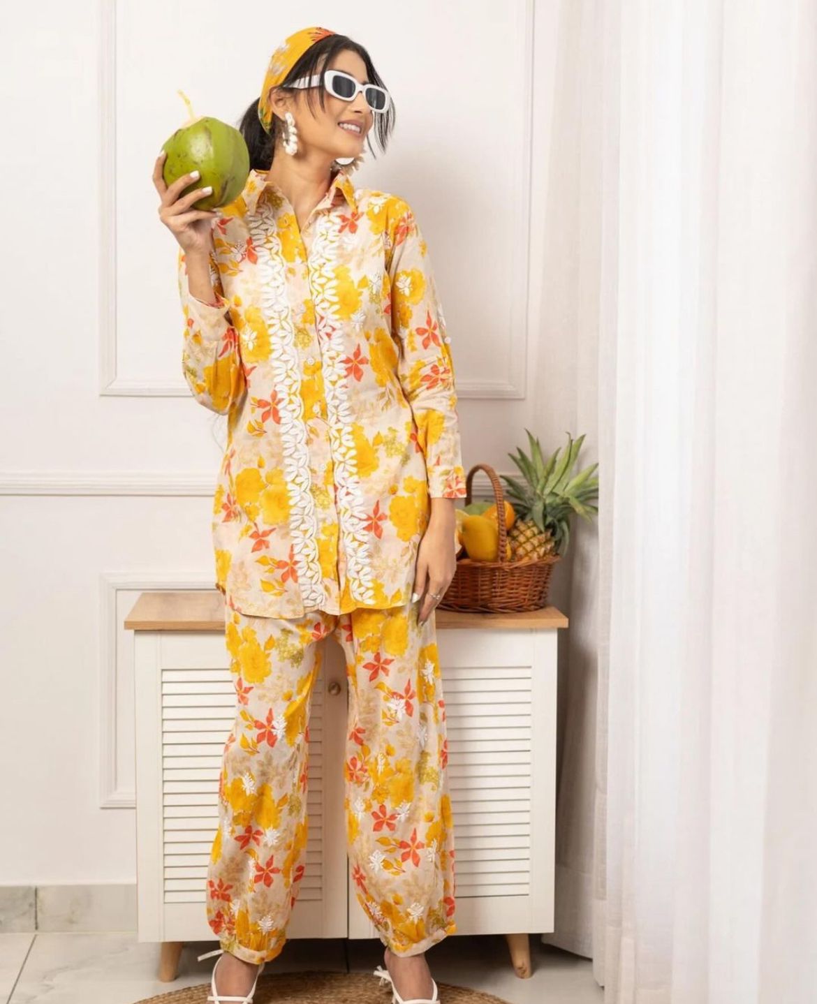 Elif Floral Printed Cord Set Full 2