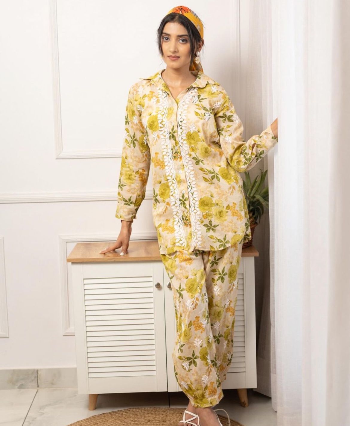 Elif Floral Printed Cord Set Full