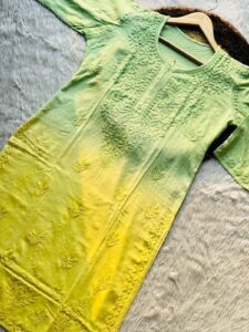 Safraa Ryon Dye Kurti yellow-green-full