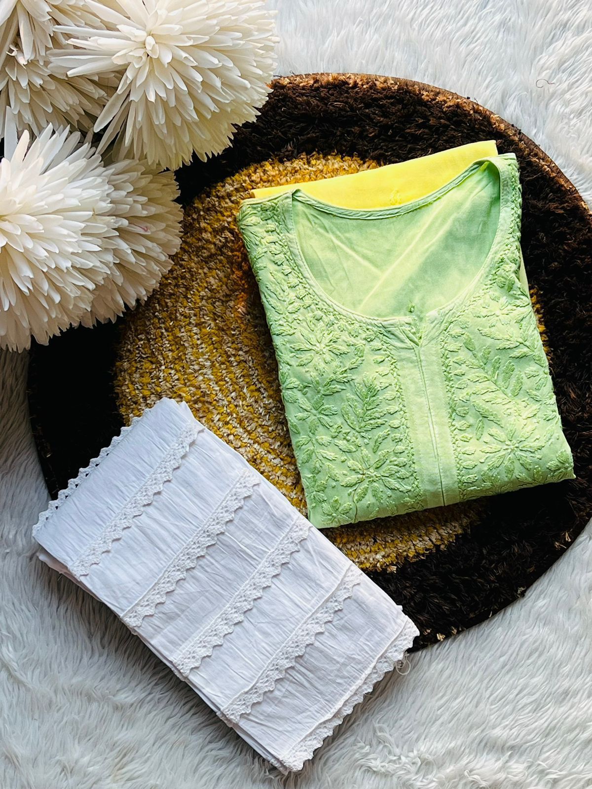 Safraa Ryon Dye Kurti-yellow-green